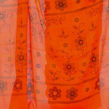 Orange hand woven cotton saree with blouse 3