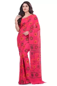 Pink hand woven cotton saree with blouse