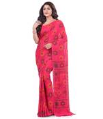 Pink hand woven cotton saree with blouse