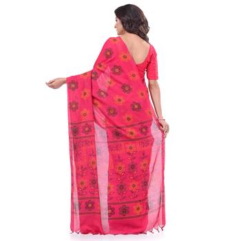 Pink hand woven cotton saree with blouse 2