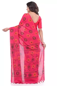Pink hand woven cotton saree with blouse