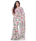 White hand woven cotton saree with blouse