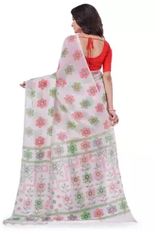 White hand woven cotton saree with blouse