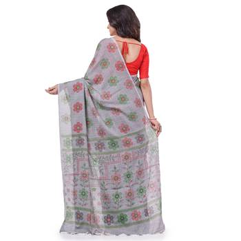 Grey hand woven cotton saree with blouse 2
