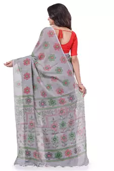 Grey hand woven cotton saree with blouse