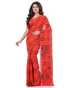 Red hand woven cotton saree with blouse