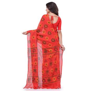 Red hand woven cotton saree with blouse 2