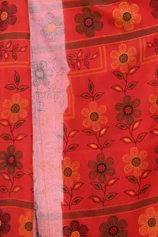 Red hand woven cotton saree with blouse