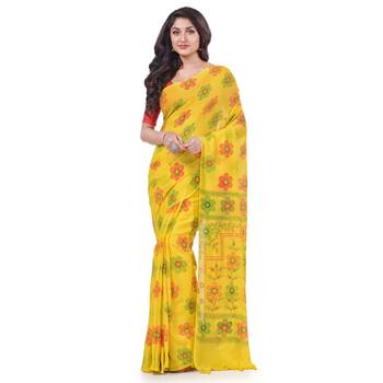 Yellow hand woven cotton saree with blouse 1