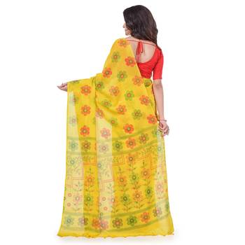 Yellow hand woven cotton saree with blouse 2