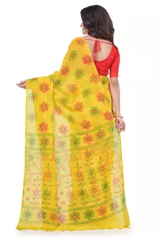 Yellow hand woven cotton saree with blouse