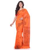 Orange hand woven cotton saree with blouse