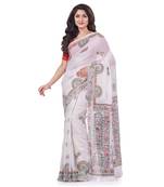 White hand woven cotton saree with blouse