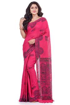 Pink hand woven cotton saree with blouse