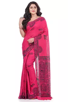Pink hand woven cotton saree with blouse