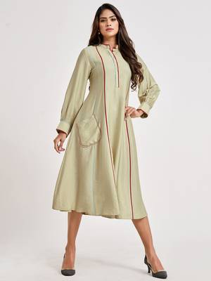 Beige printed viscose rayon long-dresses 1