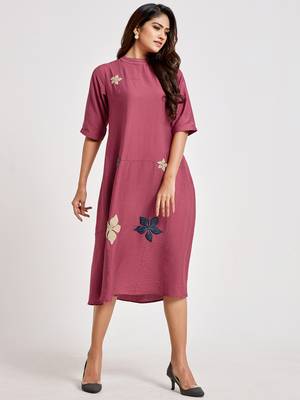 Pink embroidered viscose rayon long-dresses 1