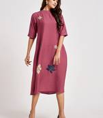 Pink embroidered viscose rayon long-dresses