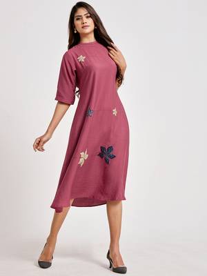 Pink embroidered viscose rayon long-dresses 3