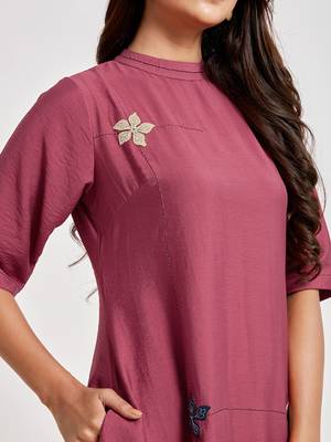 Pink embroidered viscose rayon long-dresses 5