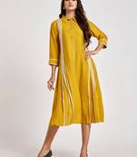 Mustard plain viscose rayon long-dresses
