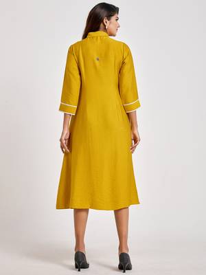 Mustard plain viscose rayon long-dresses 2