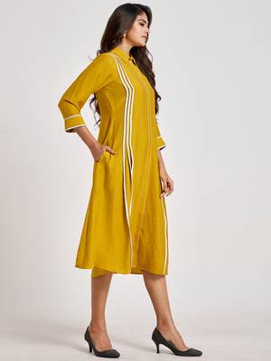 Mustard plain viscose rayon long-dresses 3
