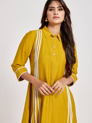 Mustard plain viscose rayon long-dresses 4
