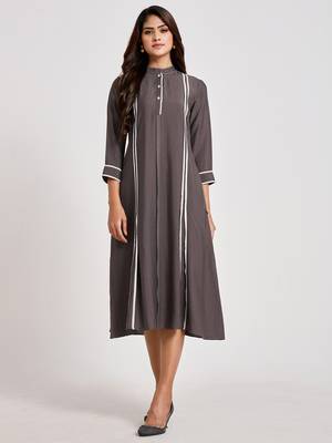 Grey plain viscose rayon long-dresses 1