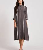 Grey plain viscose rayon long-dresses