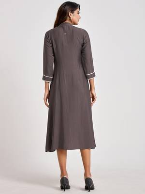 Grey plain viscose rayon long-dresses 2