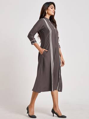 Grey plain viscose rayon long-dresses 3