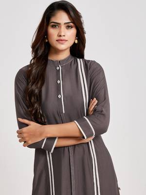 Grey plain viscose rayon long-dresses 4