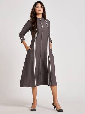 Grey plain viscose rayon long-dresses 5