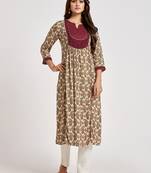 Cream printed viscose ethnic-kurtis