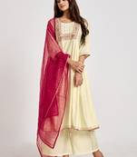 Off-white embroidered chanderi salwar