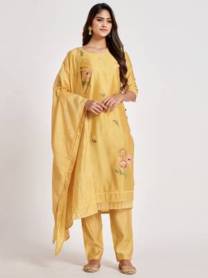 Yellow embroidered chanderi salwar 1