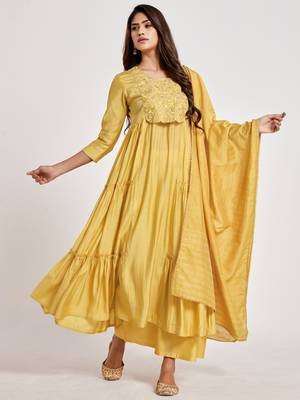 Yellow embroidered chanderi salwar 1
