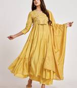 Yellow embroidered chanderi salwar