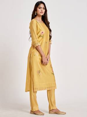 Yellow embroidered chanderi salwar 3