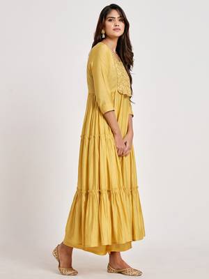 Yellow embroidered chanderi salwar 3