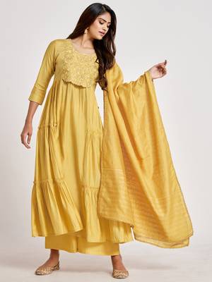 Yellow embroidered chanderi salwar 4