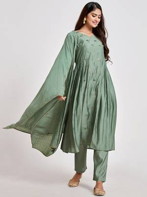 Sea-green mirror chanderi salwar 1