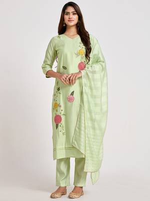 Light-green embroidered chanderi salwar 1
