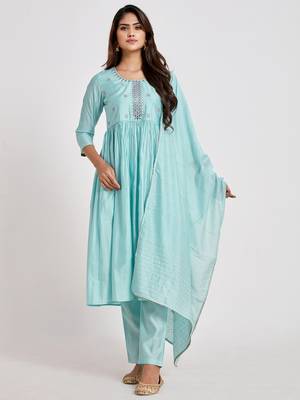 Aqua-blue mirror chanderi salwar 1