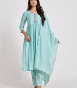 Aqua-blue mirror chanderi salwar