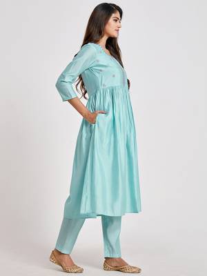 Aqua-blue mirror chanderi salwar 3