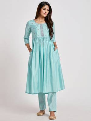 Aqua-blue mirror chanderi salwar 4