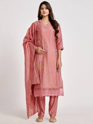 Pink embroidered chanderi salwar 1