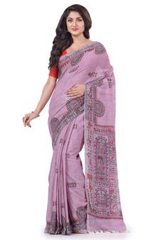 Violet hand woven cotton saree with blouse